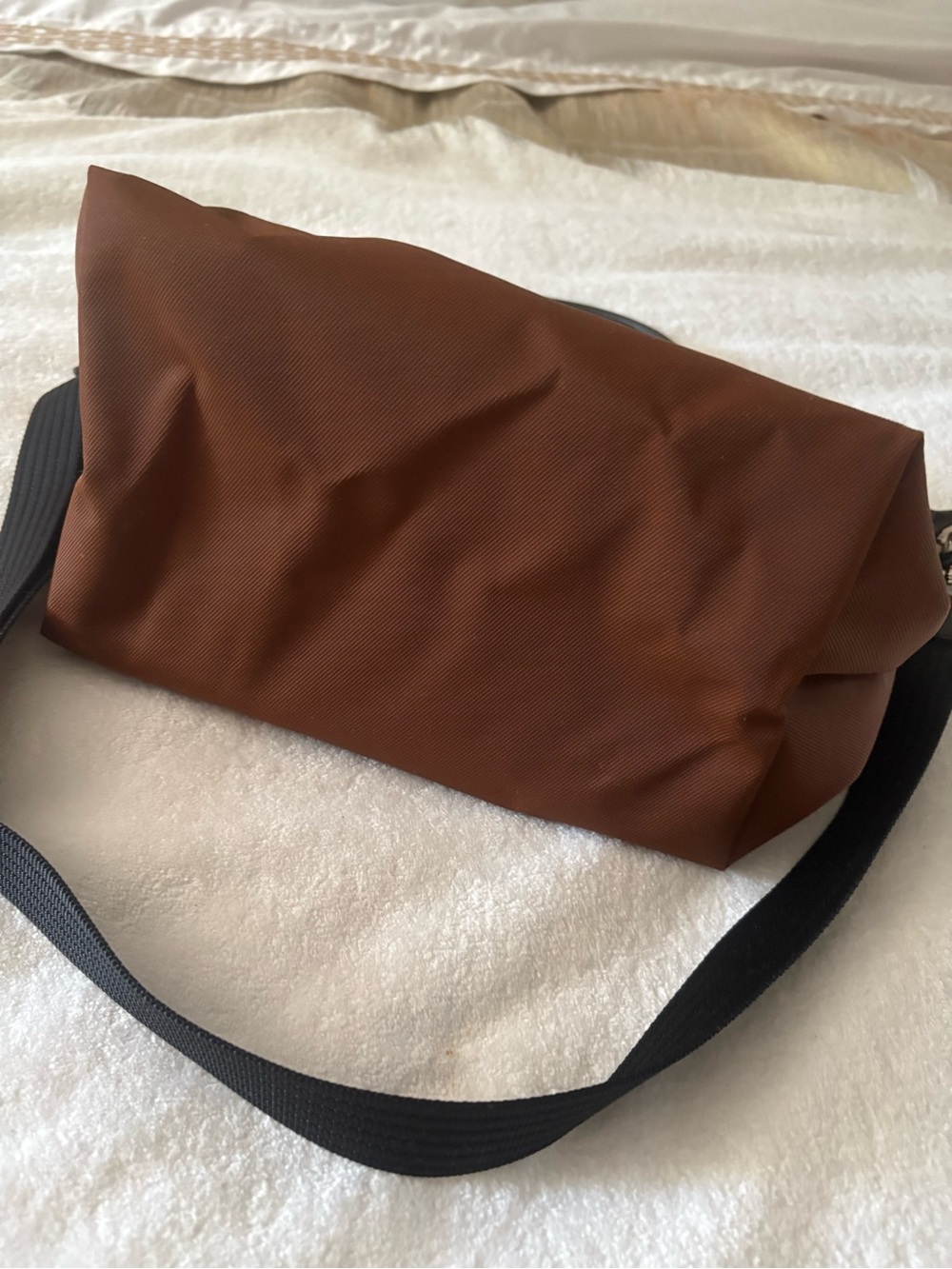 Longchamp Brown Nylon Le Pliage Crossbody Tote with Black Trim - Picture 4 of 6